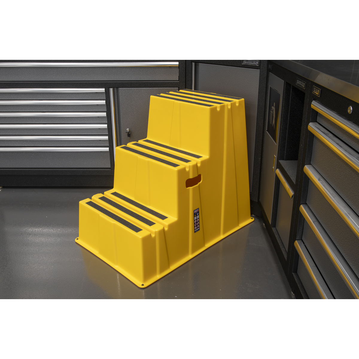 Heavy-Duty 3-Step Safety Steps with Anti-Slip Treads 150kg Capacity, Yellow - EN 14183 KS7