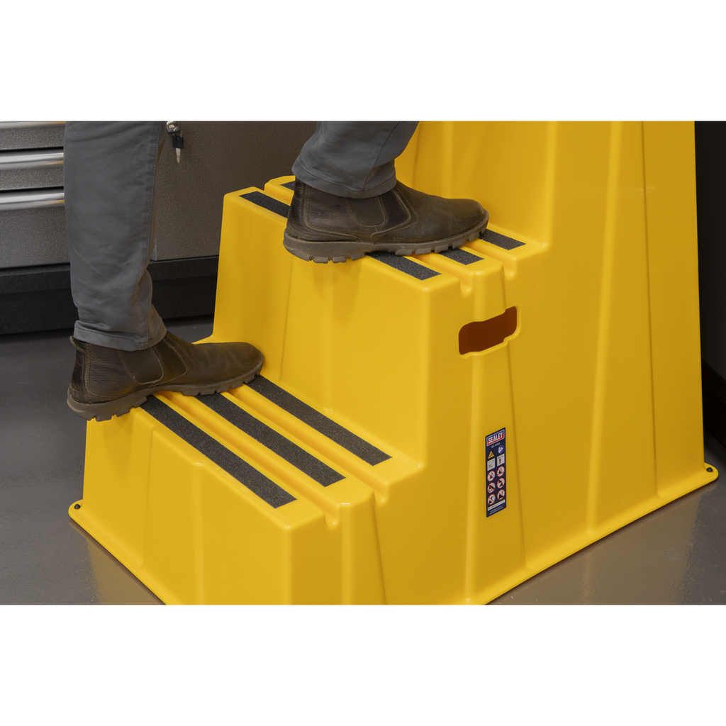 Heavy-Duty 3-Step Safety Steps with Anti-Slip Treads 150kg Capacity, Yellow - EN 14183 KS7