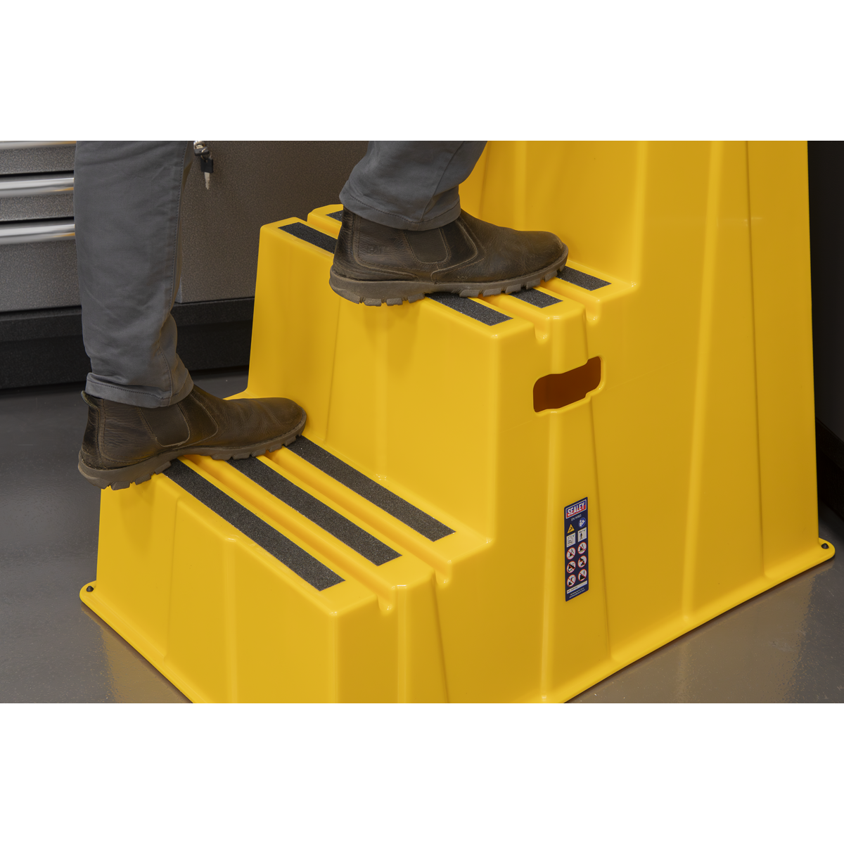 Heavy-Duty 3-Step Safety Steps with Anti-Slip Treads 150kg Capacity, Yellow - EN 14183 KS7