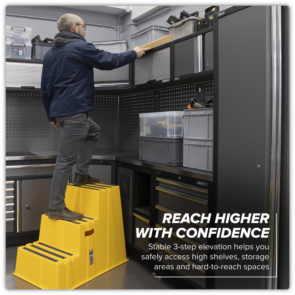 Heavy-Duty 3-Step Safety Steps with Anti-Slip Treads 150kg Capacity, Yellow - EN 14183 KS7