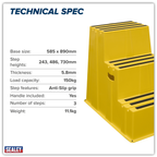 Heavy-Duty 3-Step Safety Steps with Anti-Slip Treads 150kg Capacity, Yellow - EN 14183 KS7