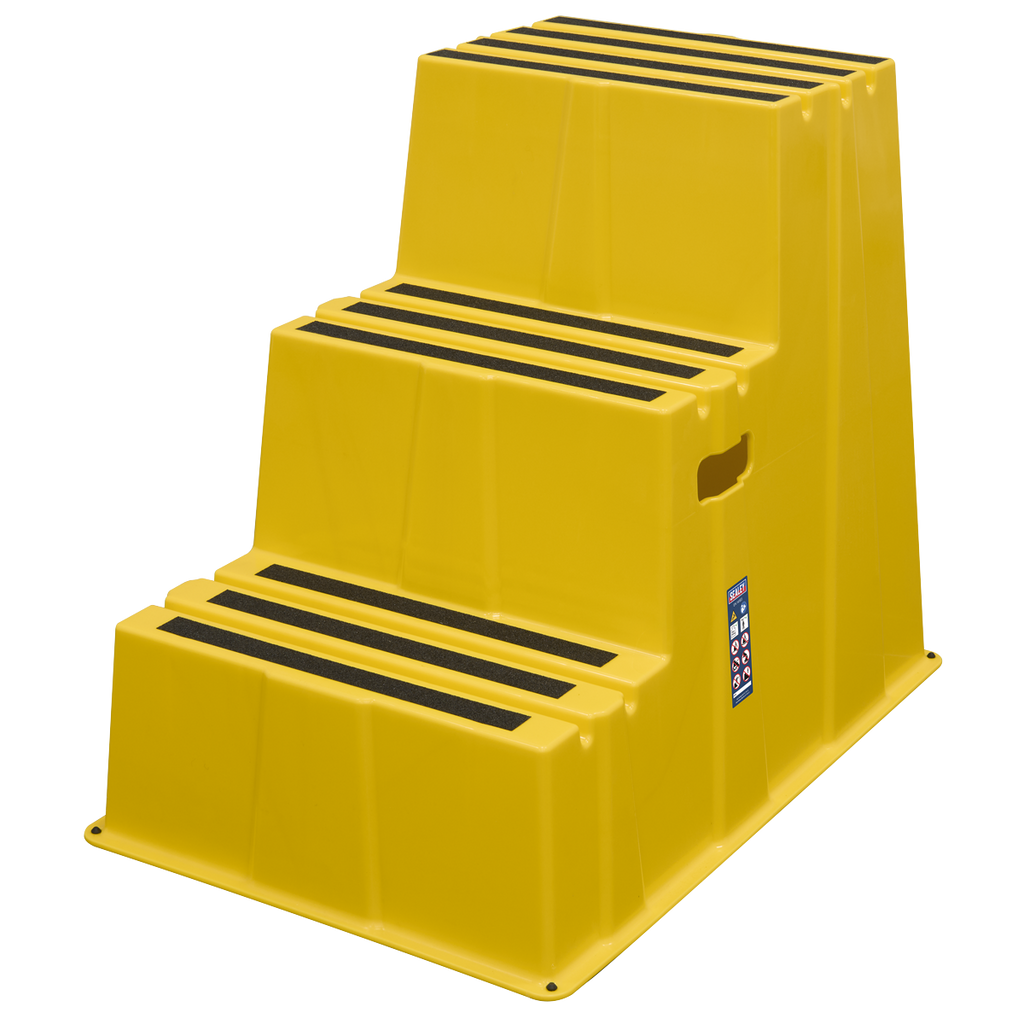 Heavy-Duty 3-Step Safety Steps with Anti-Slip Treads 150kg Capacity, Yellow - EN 14183 KS7