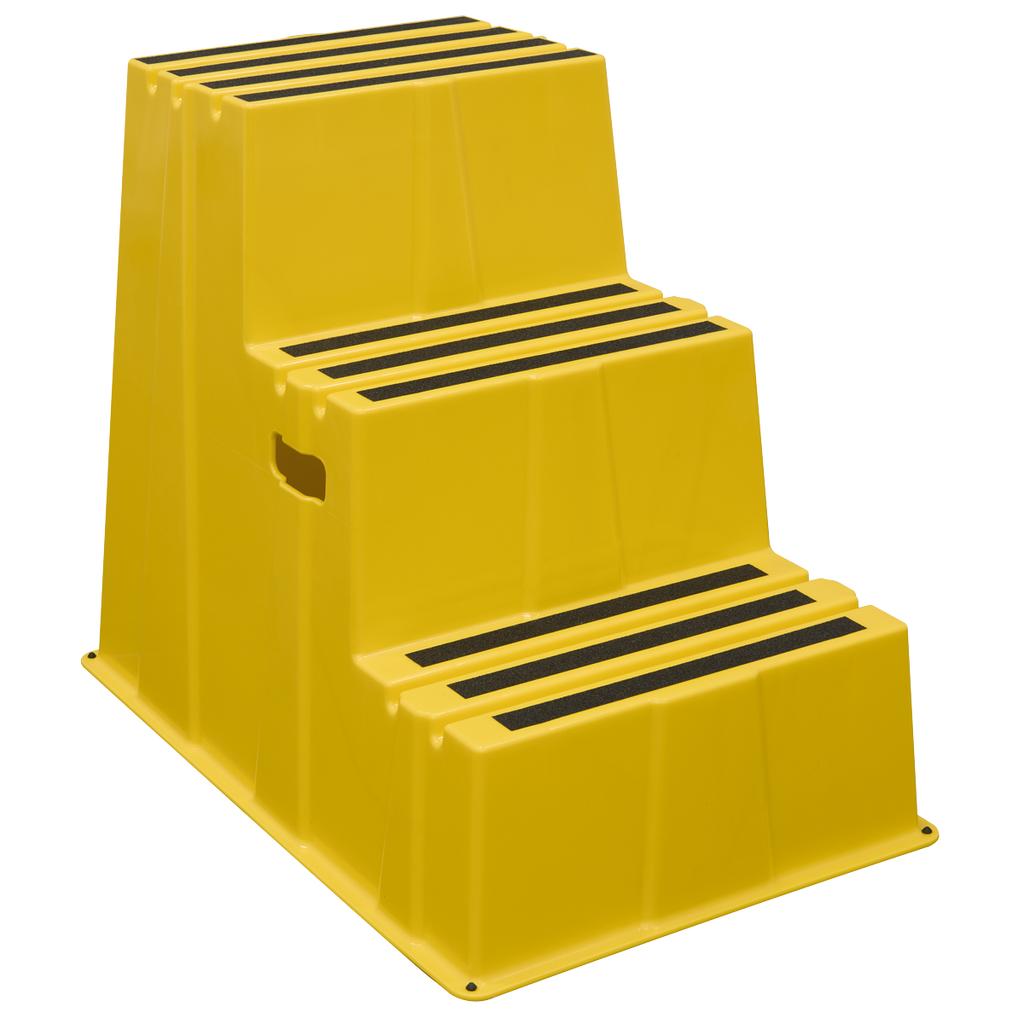 Heavy-Duty 3-Step Safety Steps with Anti-Slip Treads 150kg Capacity, Yellow - EN 14183 KS7