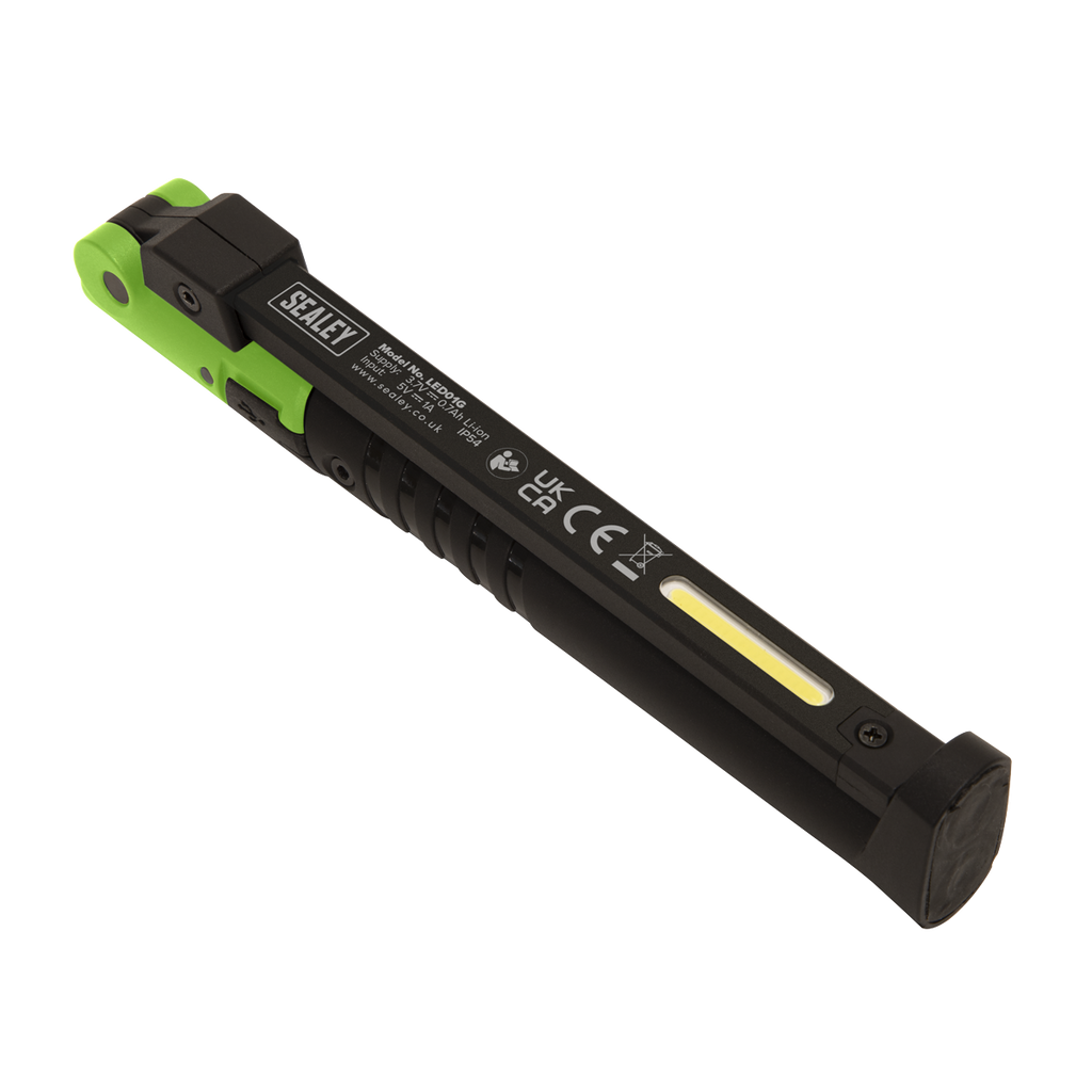 Rechargeable Slim Folding Pocket Light 2 COB & 1 SMD LED - Green LED01G