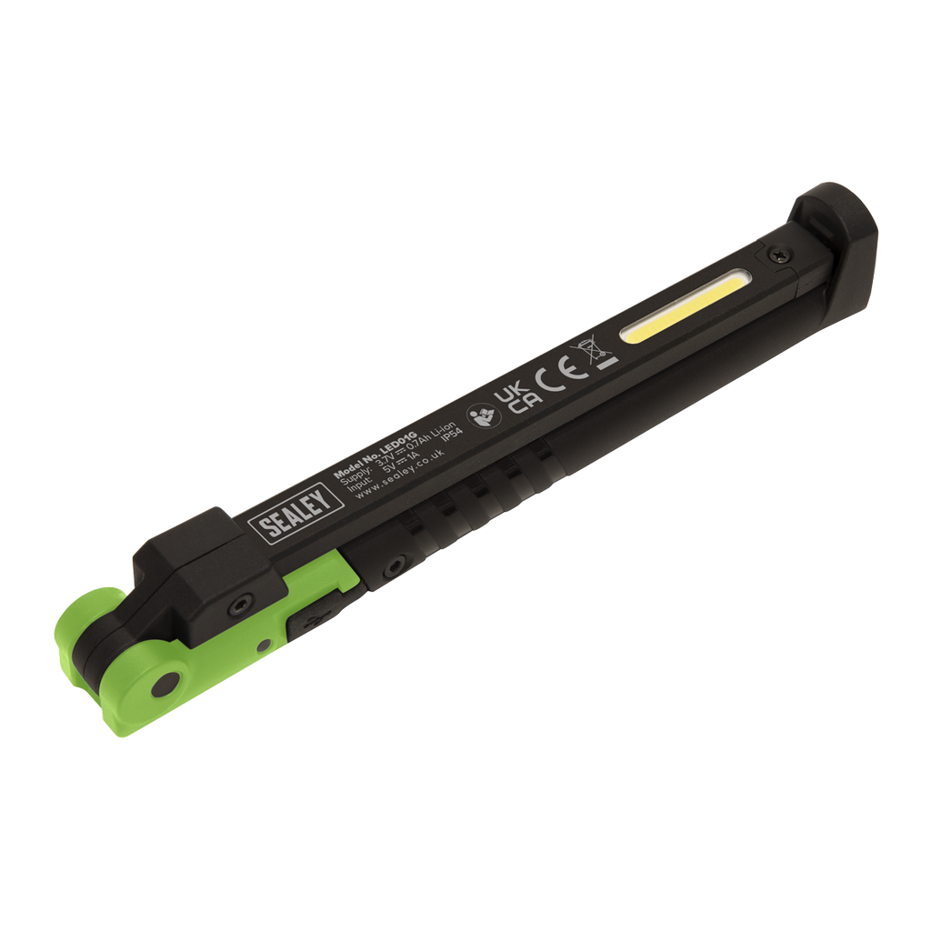 Rechargeable Slim Folding Pocket Light 2 COB & 1 SMD LED - Green LED01G