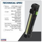 Rechargeable Aluminium Folding Pocket Light 2 COB & 1 SMD LED LED02G