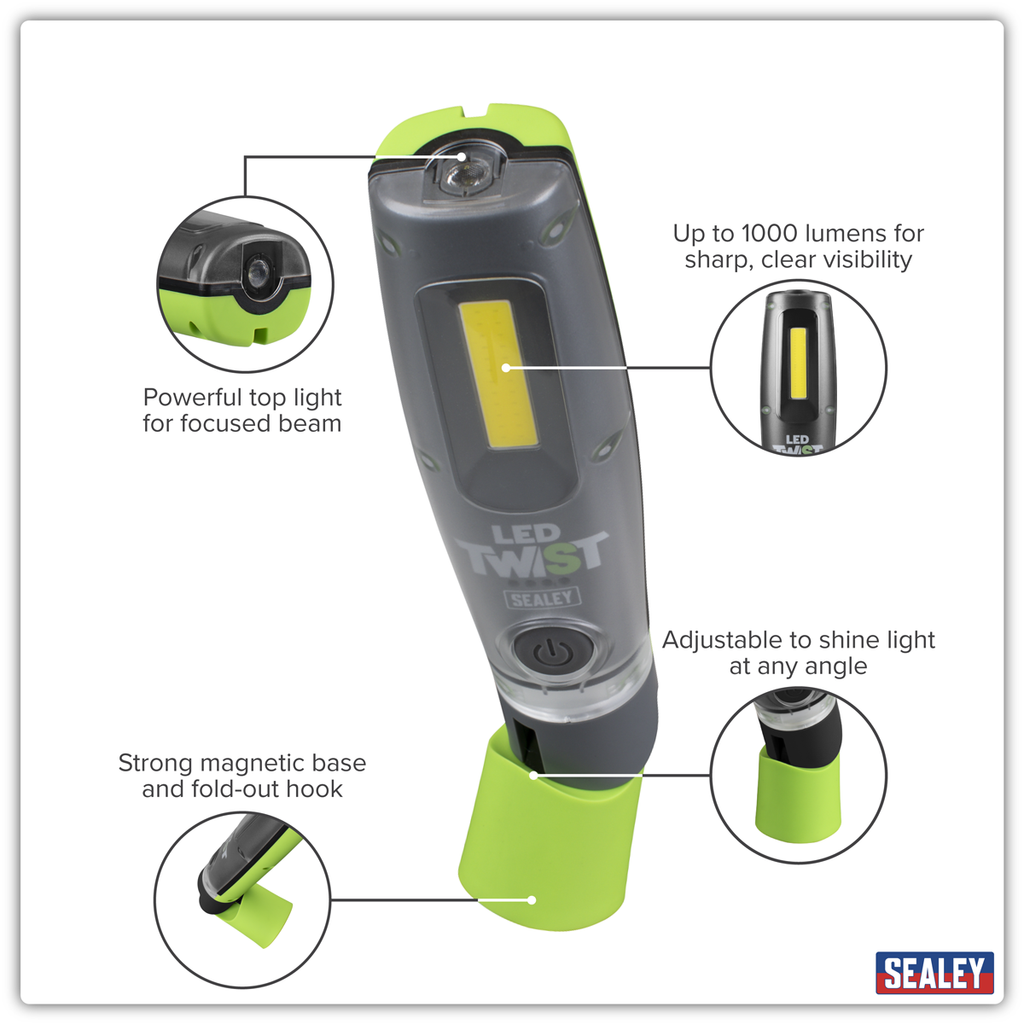 LED Twist® Rechargeable Inspection Light 8W COB & 1W SMD LED - Green LED1001G