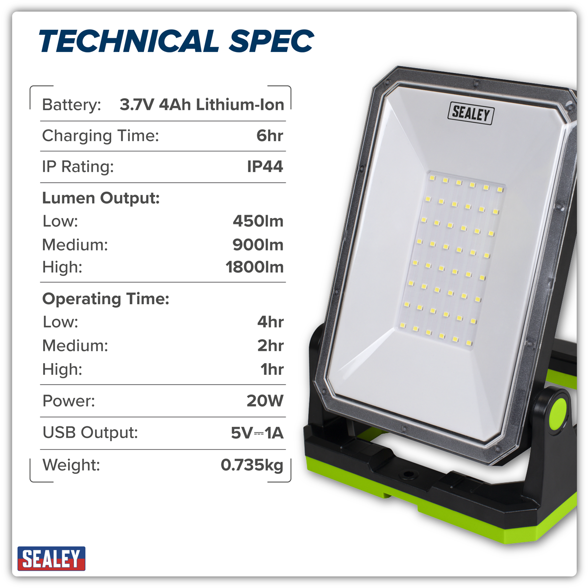 Rechargeable Portable Floodlight & Power Bank 20W SMD LED LED1800PB