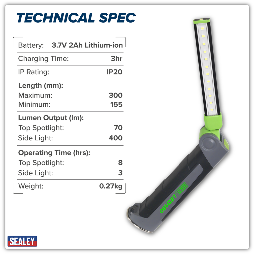 Rechargeable Slim Folding Inspection Light 4W & 1W SMD LED LED180