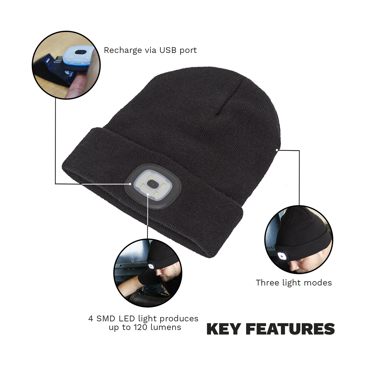 Rechargeable USB Beanie Hat 1W SMD LED LED185