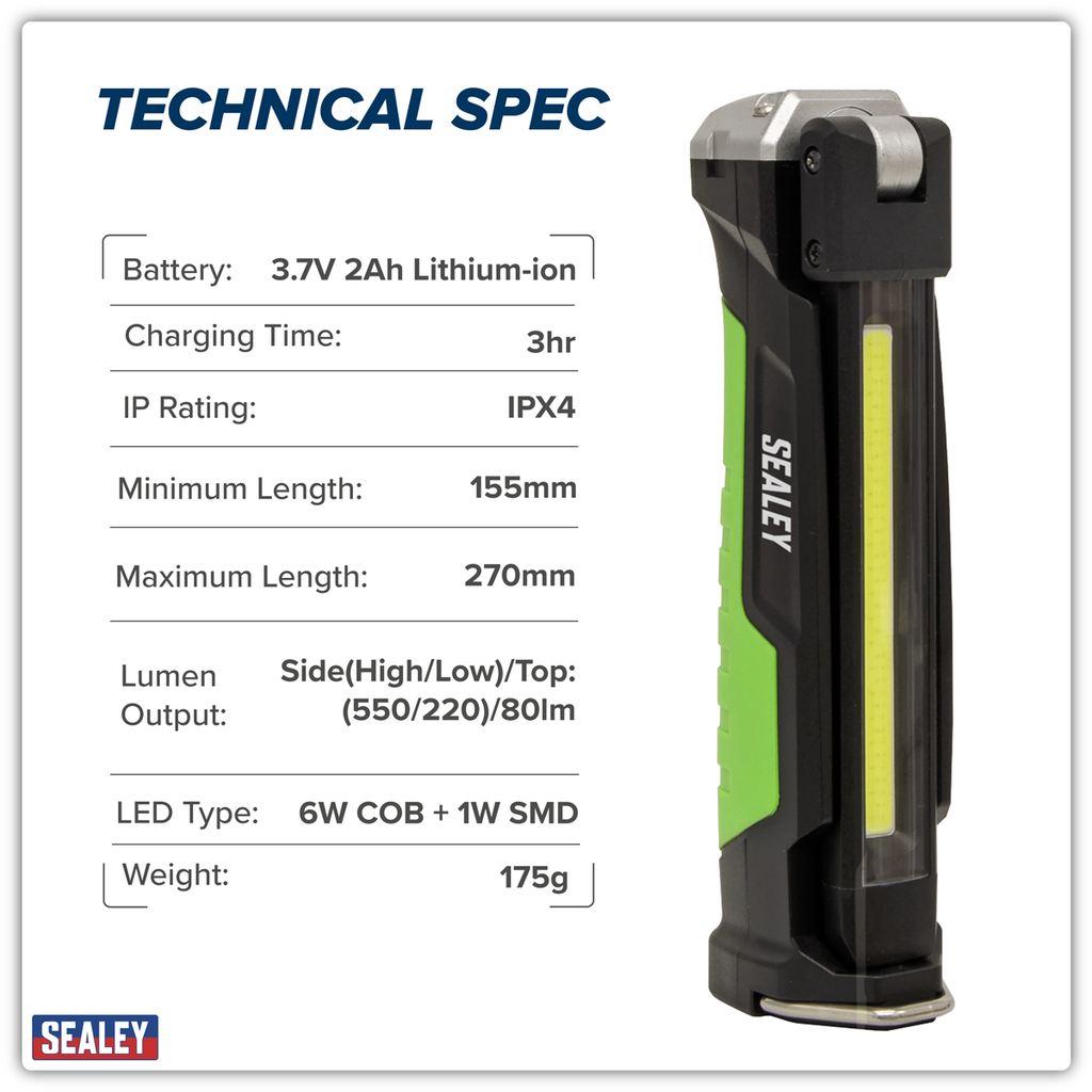 Rechargeable Slim Folding Inspection Light 6W COB LED & 1W SMD LED LED186