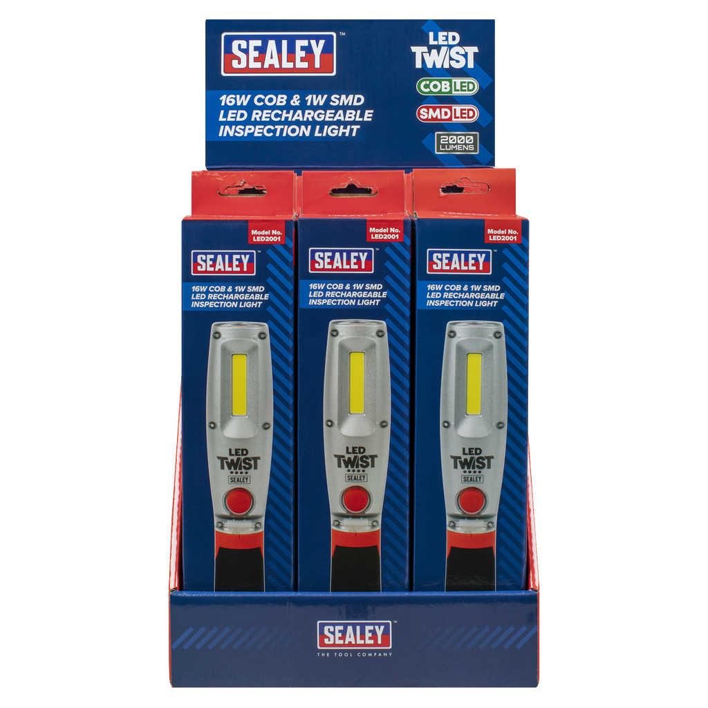LED Twist® Rechargeable Inspection Light 16W COB & 1W SMD LED - Display Box of 12 LED2001DB