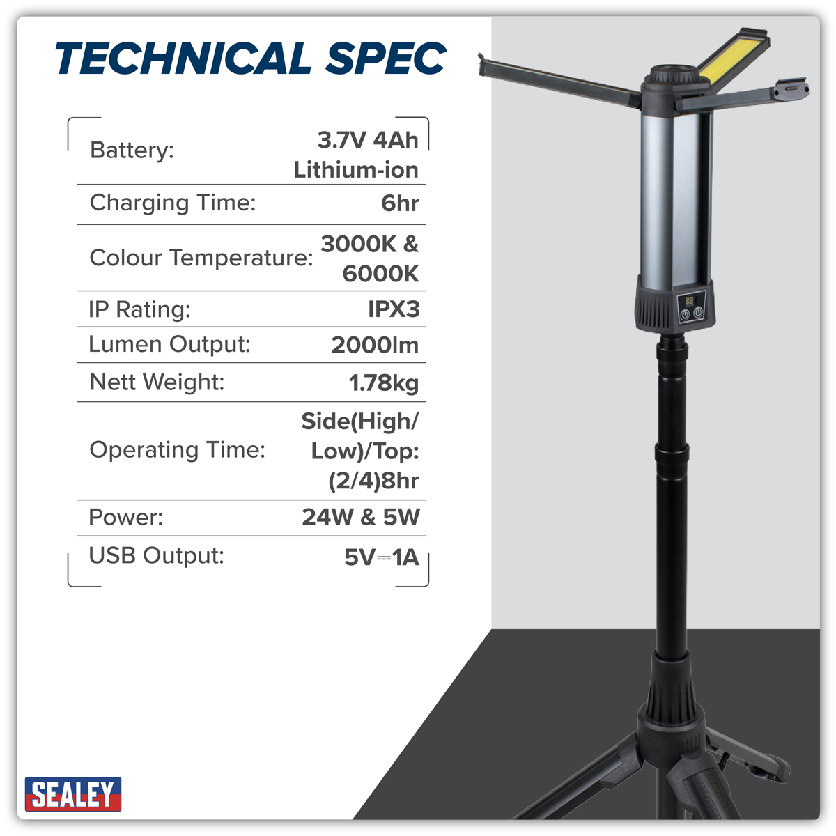 Rechargeable Flexible Floodlight with Tripod 24W COB LED & 5W SMD LED LED240