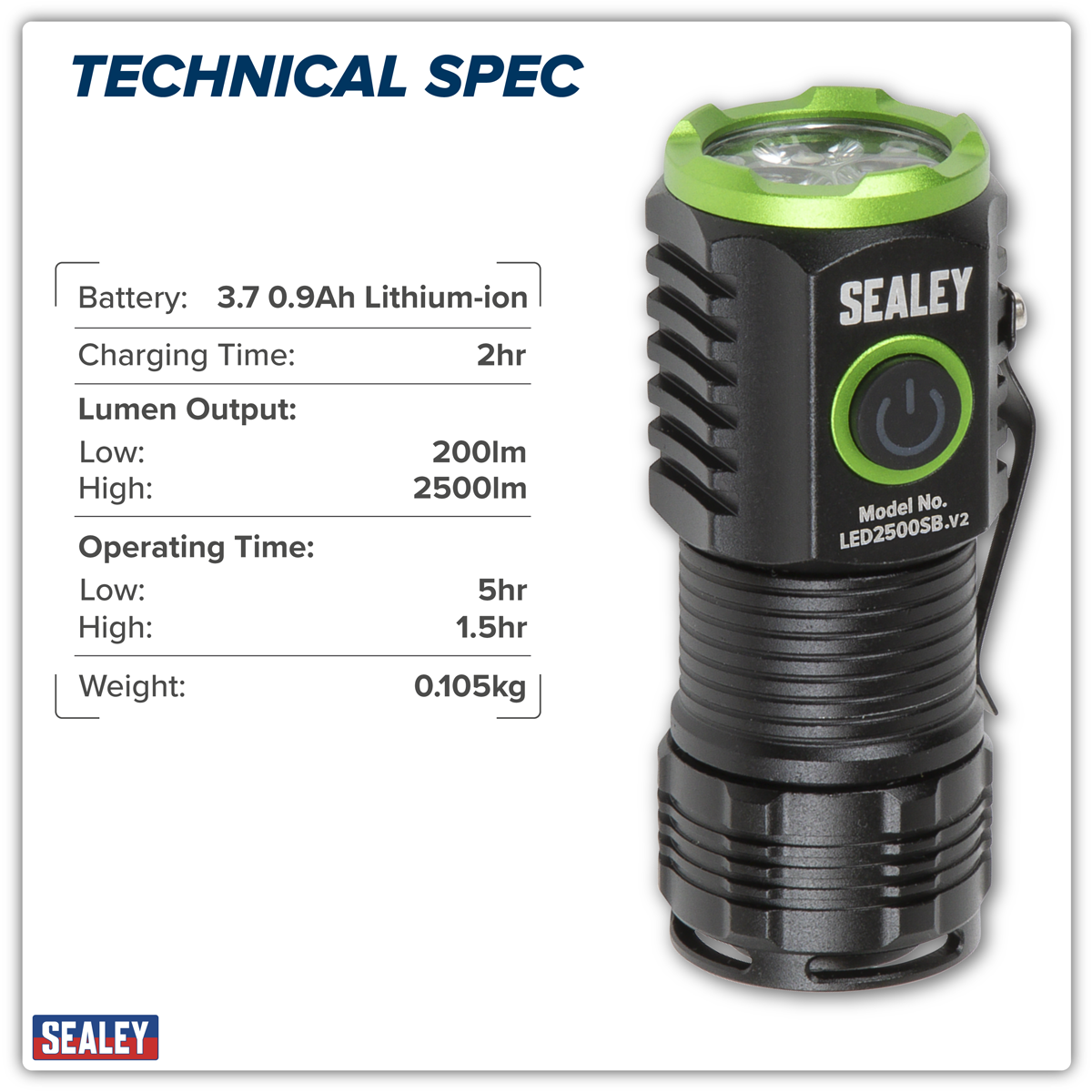 Rechargeable Super Beam Pocket Light 24W SMD LED LED2500SB