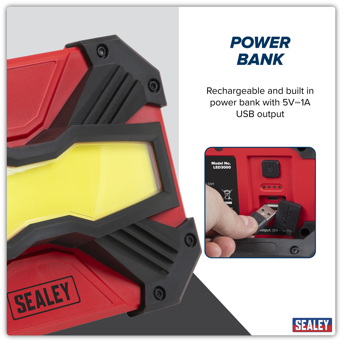 Rechargeable Portable Floodlight & Power Bank 30W COB LED LED3000