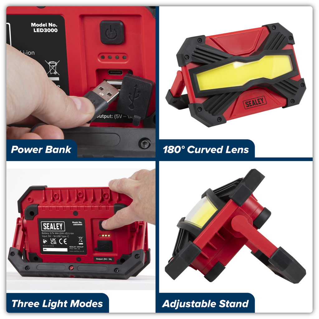 Rechargeable Portable Floodlight & Power Bank 30W COB LED LED3000