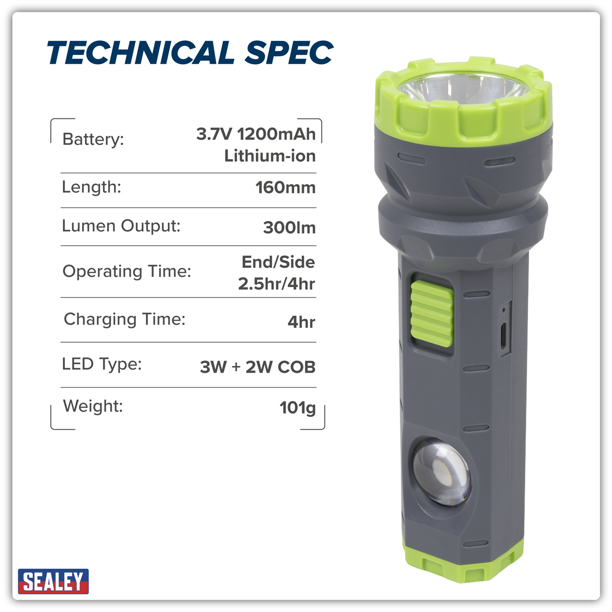 Rechargeable Dual Mode Hand Torch 3W & 2W COB LED LED302