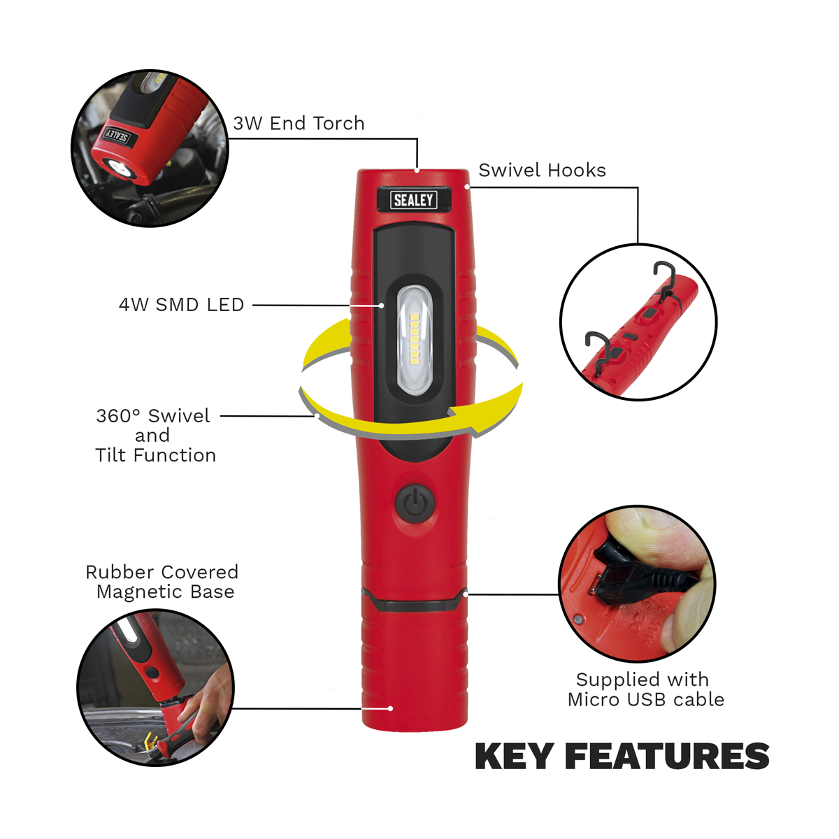 Rechargeable 360° Inspection Light 4W & 3W SMD LED - Red LED3602R