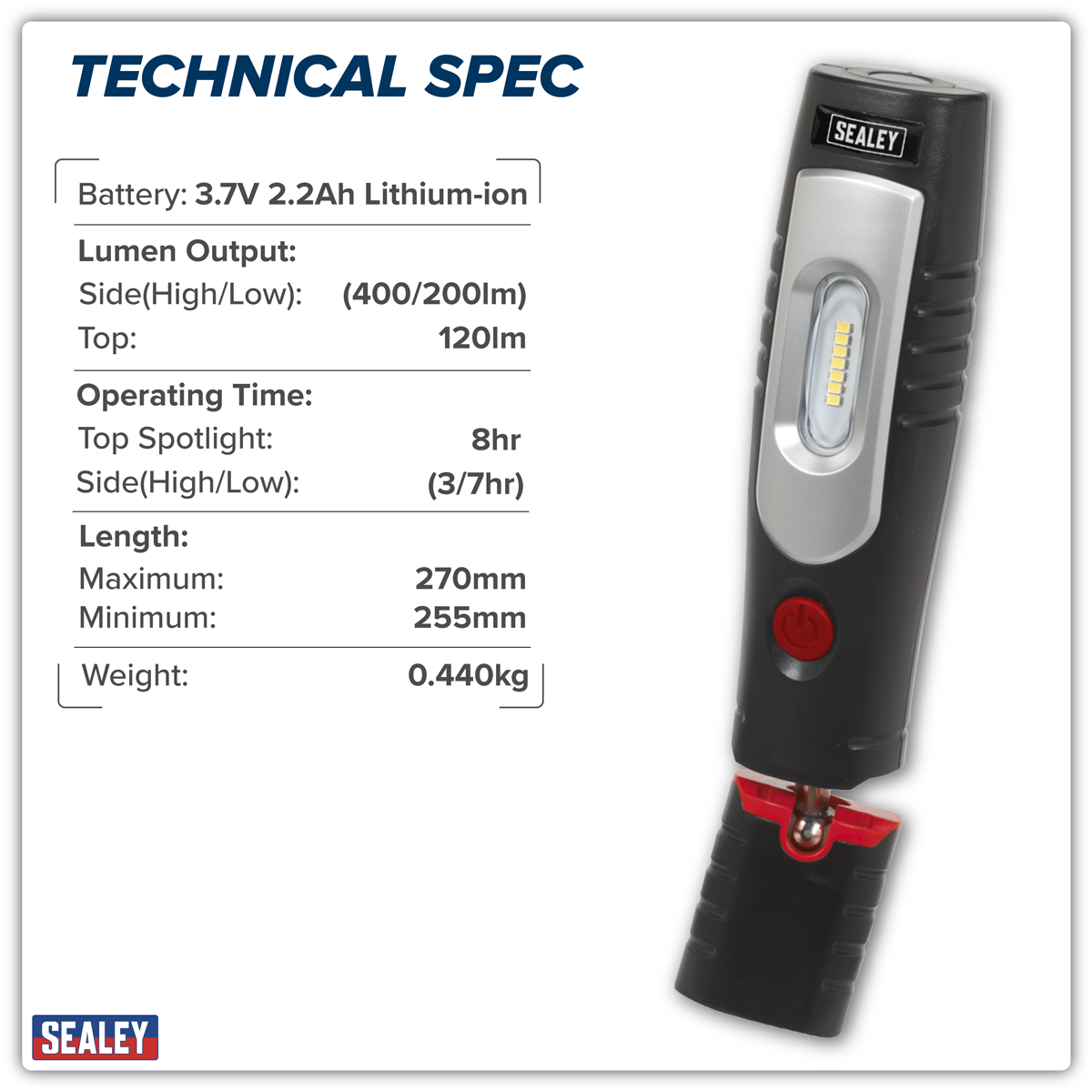 Rechargeable 360° Inspection Light 4W & 3W SMD LED - Black LED3602