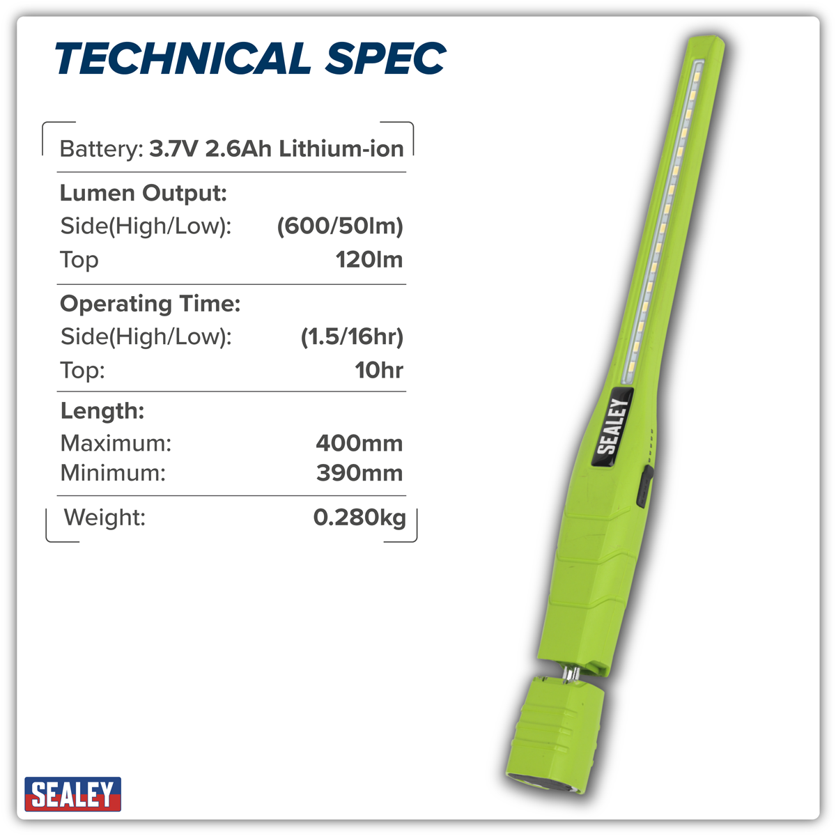 Rechargeable 360° Slim Inspection Light 8W & 1W SMD LED - Green LED3604G