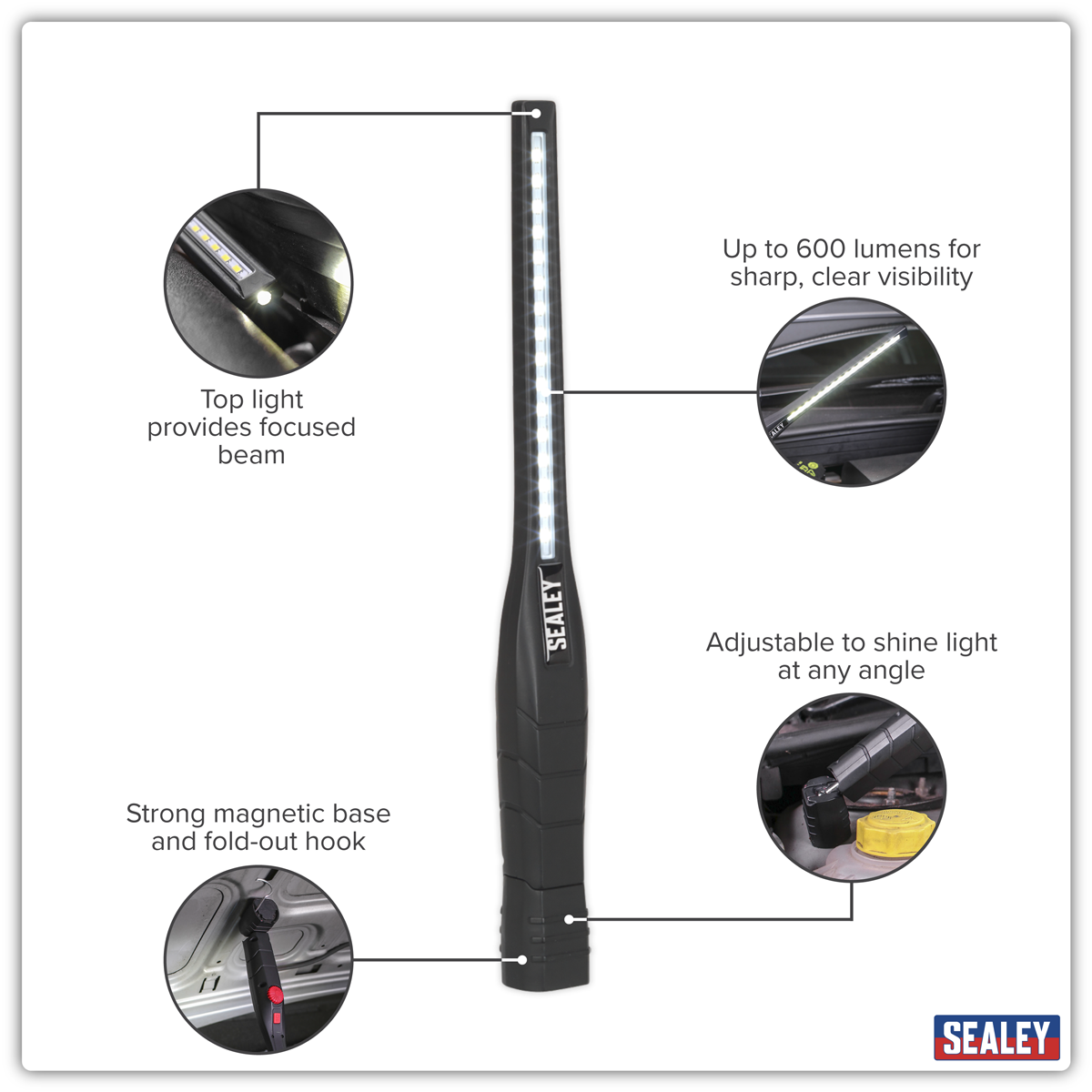 Rechargeable 360° Slim Inspection Light 8W & 1W SMD LED - Black LED3604