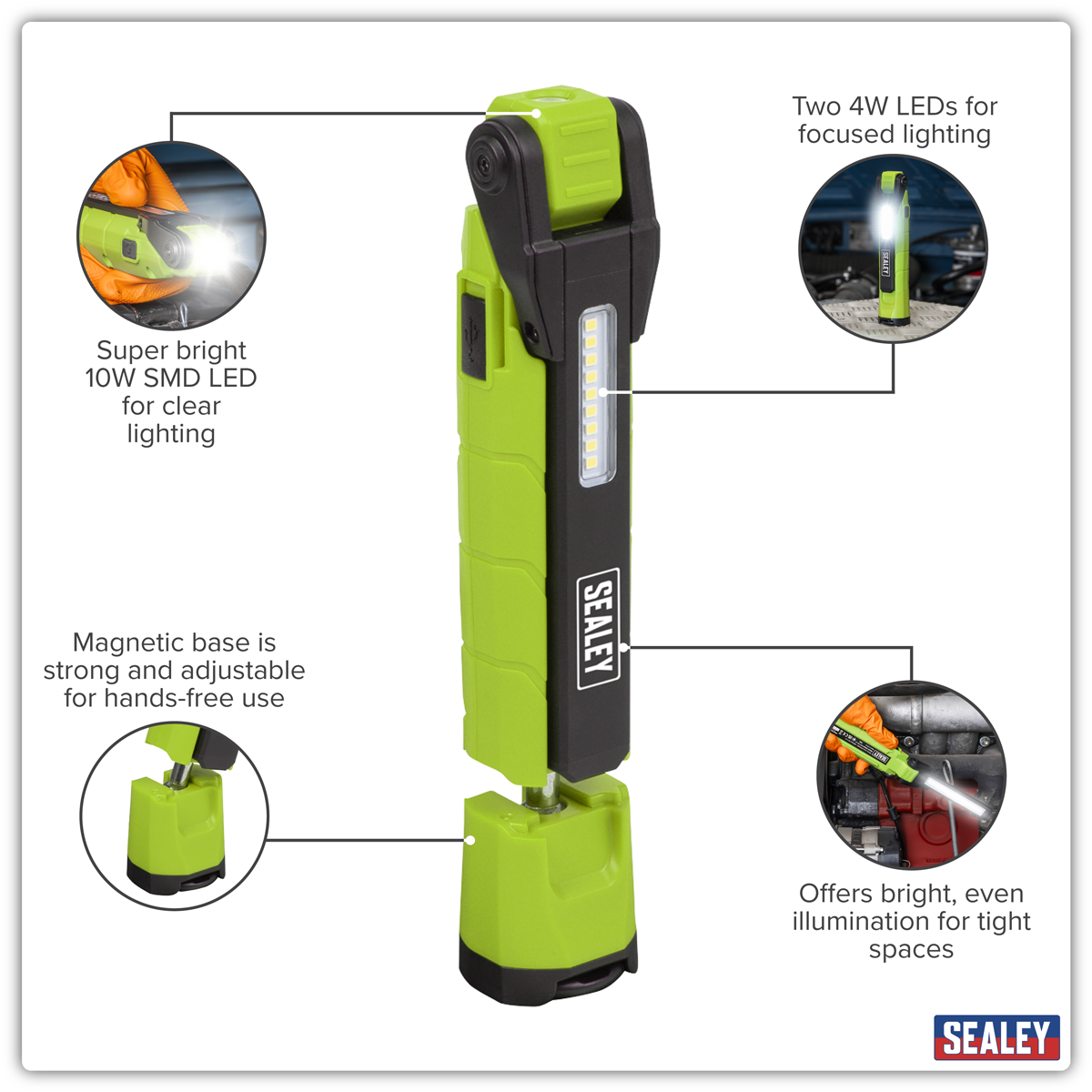 Rechargeable 360° Inspection Light 10W & 2 x 4W SMD LED - Green LED3605G