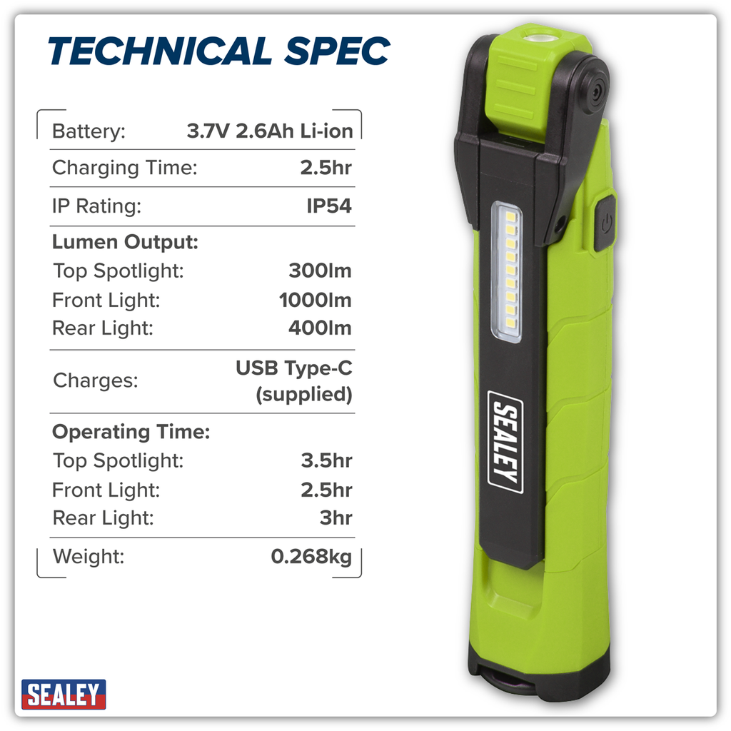 Rechargeable 360° Inspection Light 10W & 2 x 4W SMD LED - Green LED3605G