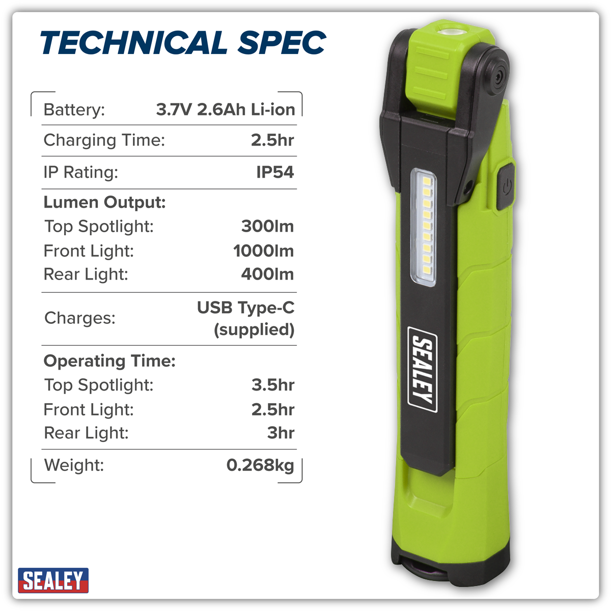 Rechargeable 360° Inspection Light 10W & 2 x 4W SMD LED - Green LED3605G