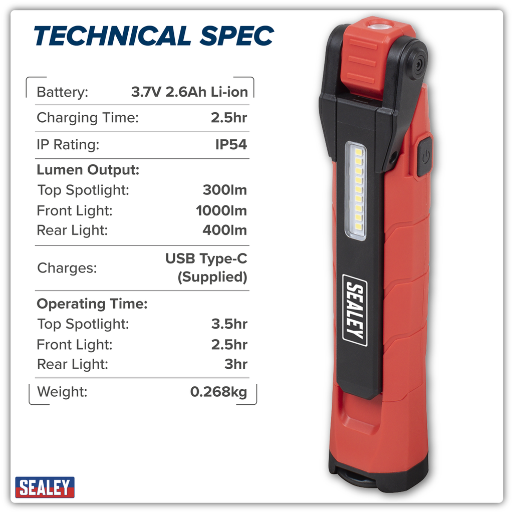 Rechargeable 360° Inspection Light 10W & 2 x 4W SMD LED - Red LED3605R