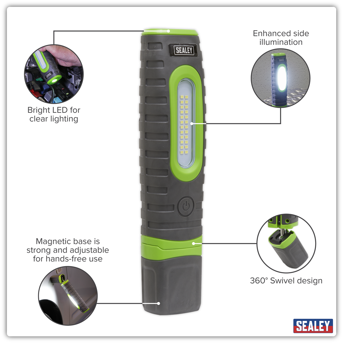 Rechargeable 360° Inspection Light 15W & 3W SMD LED - Green LED3606G