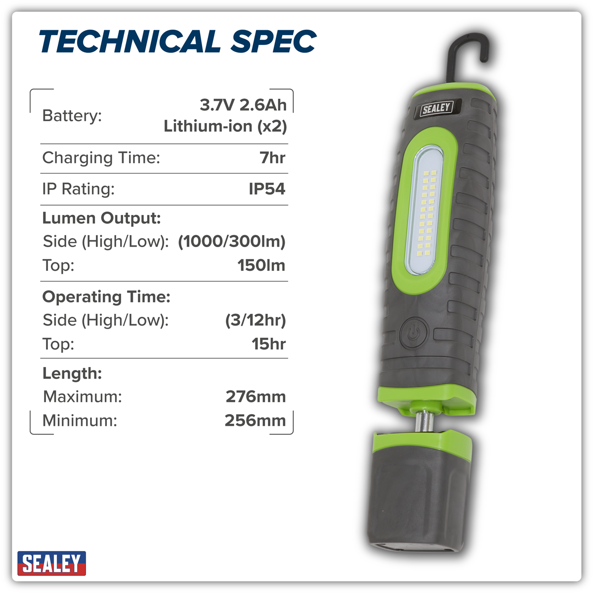 Rechargeable 360° Inspection Light 15W & 3W SMD LED - Green LED3606G