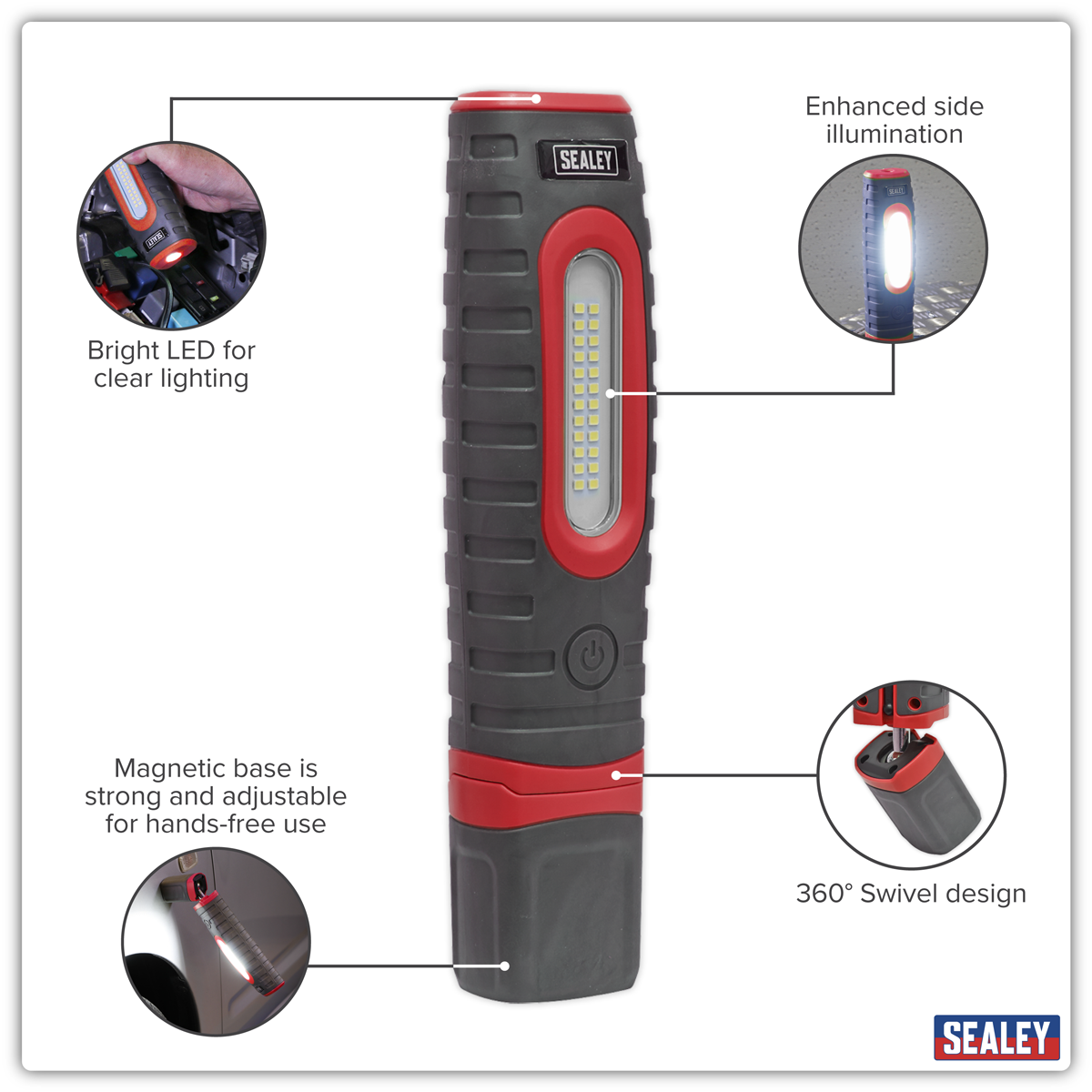 Rechargeable 360° Inspection Light 15W & 3W SMD LED - Red LED3606R