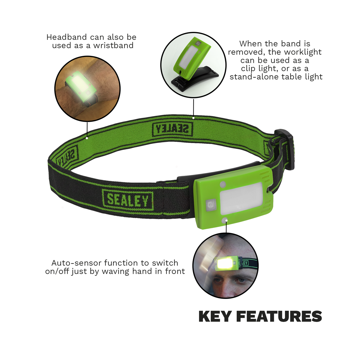 Rechargeable Head Torch with Auto-Sensor 2W COB LED - Green LED360HTG