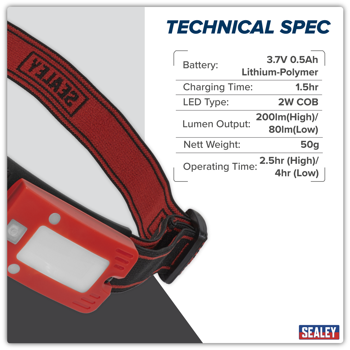 Rechargeable Head Torch with Auto-Sensor 2W COB LED - Red LED360HTR