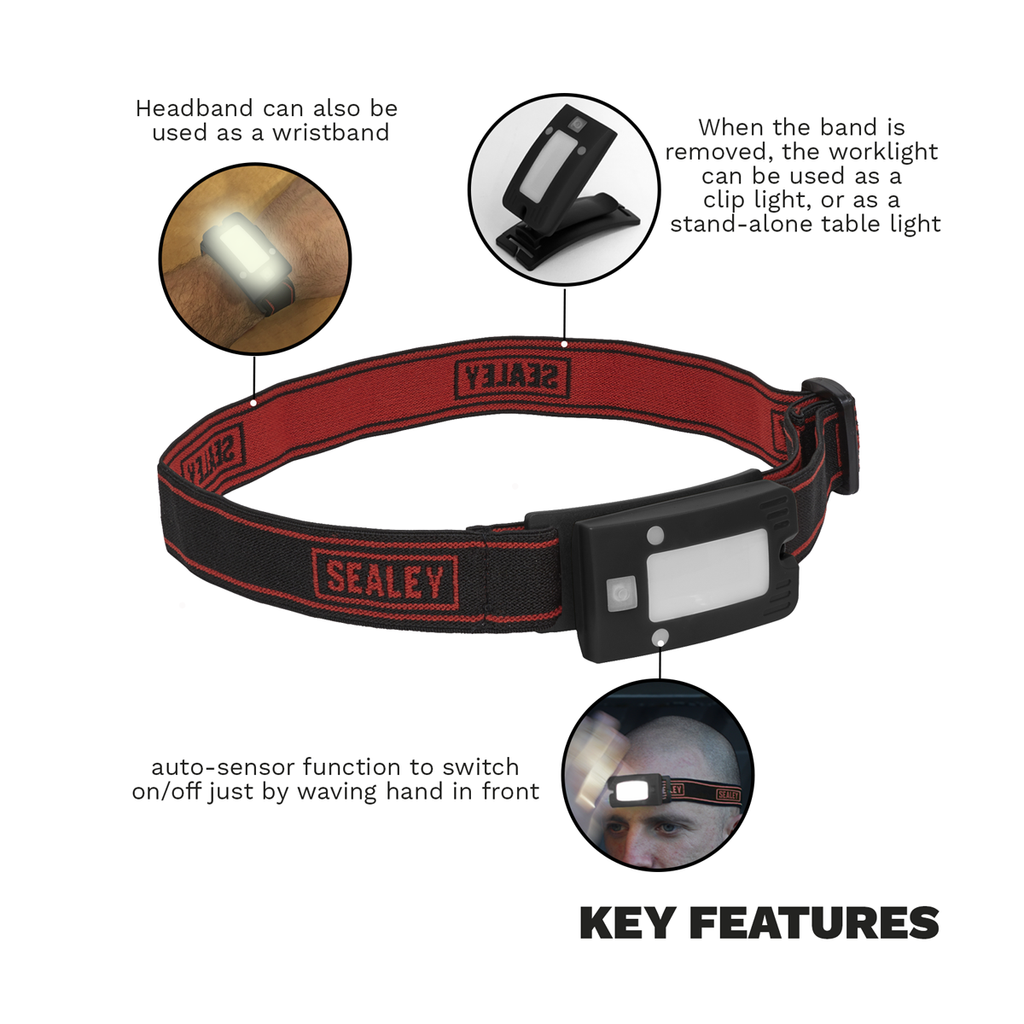 Rechargeable Head Torch with Auto-Sensor 2W COB LED - Black LED360HT