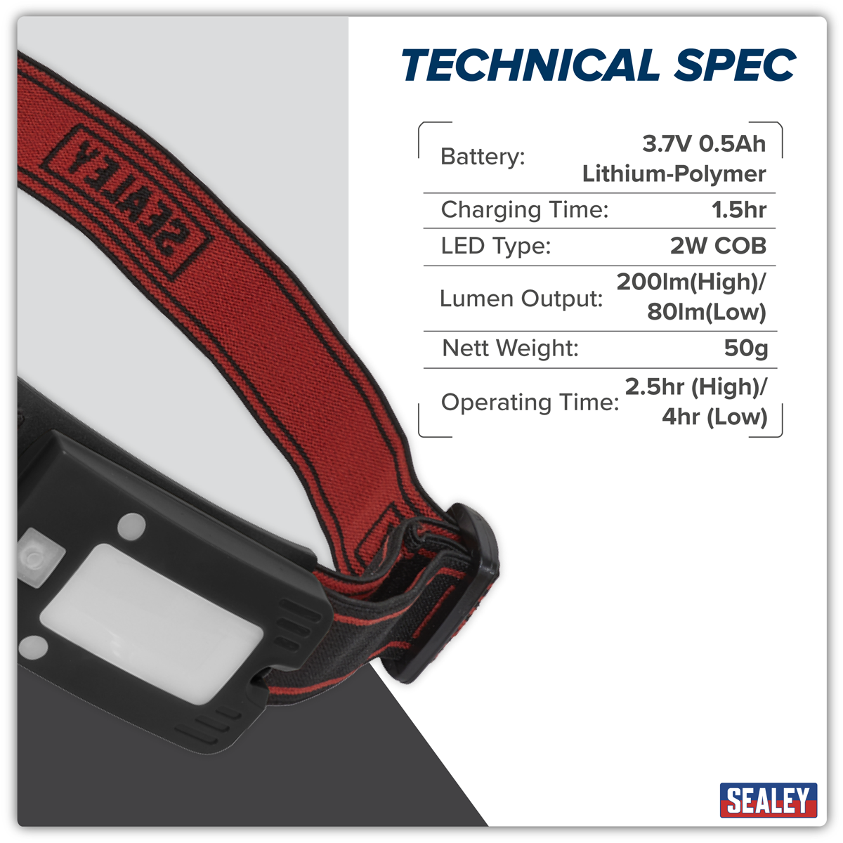 Rechargeable Head Torch with Auto-Sensor 2W COB LED - Black LED360HT