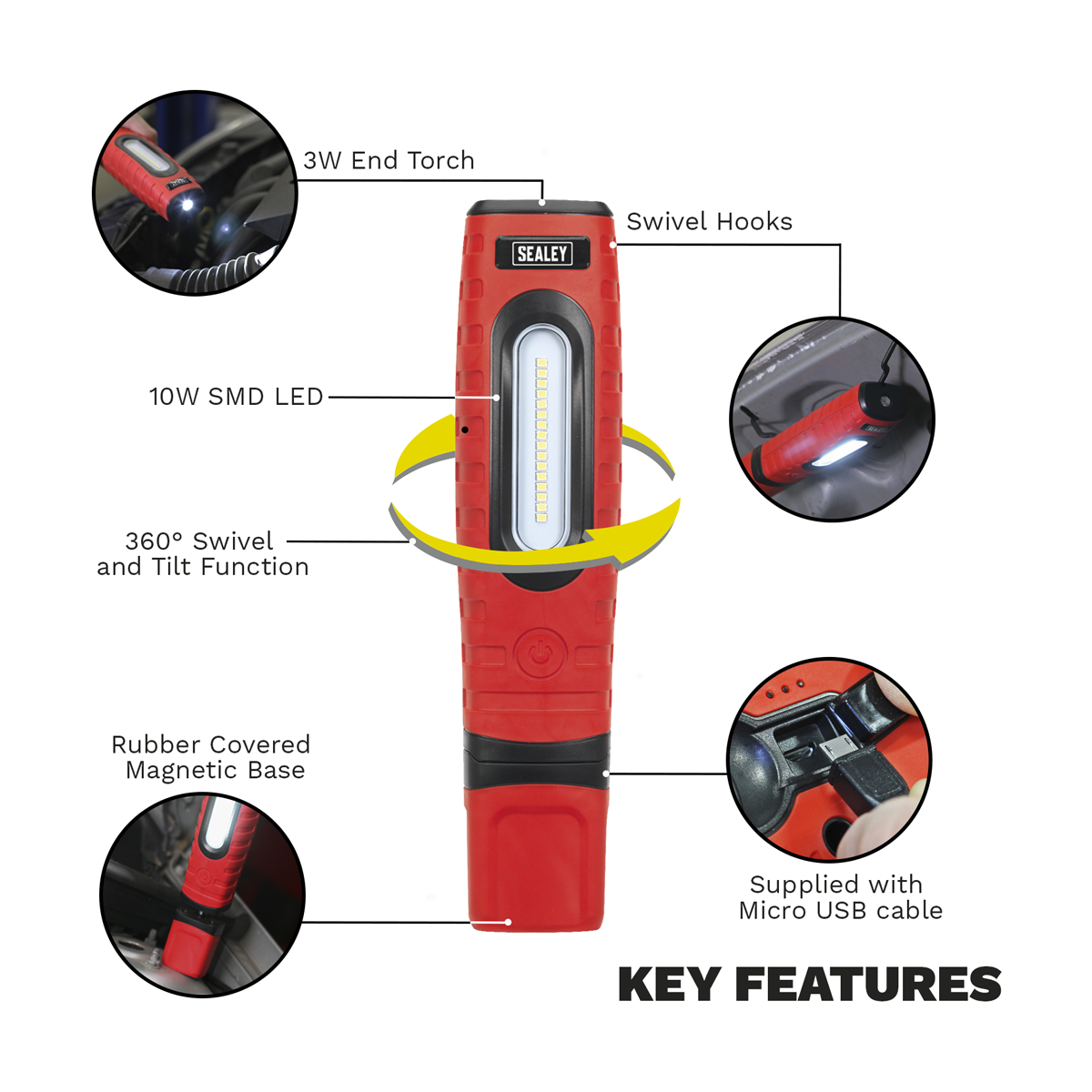 Rechargeable 360° Inspection Light 10W & 3W SMD LED LED360PLUSR