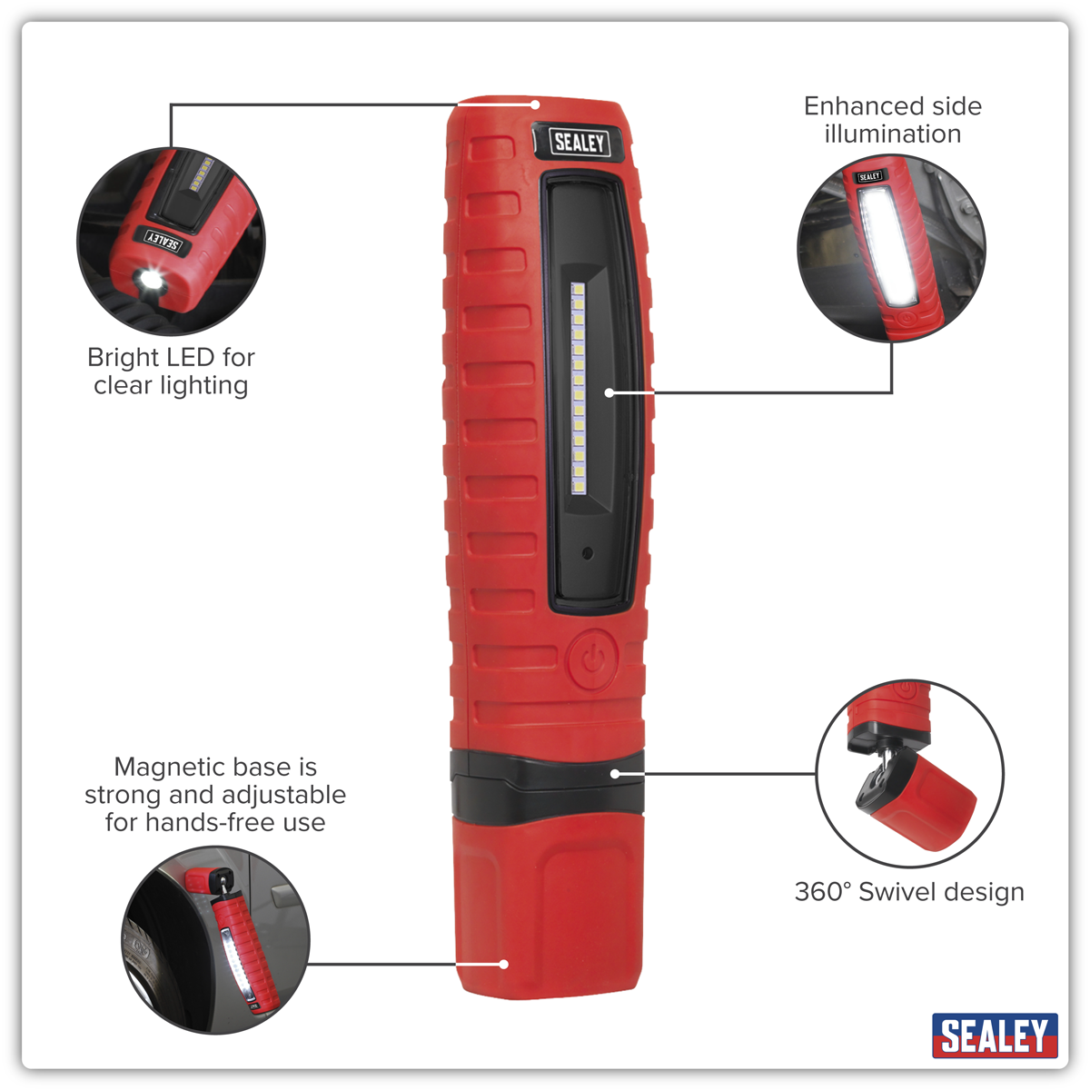 Rechargeable 360° Inspection Light 8W & 3W SMD LED - Red LED360R