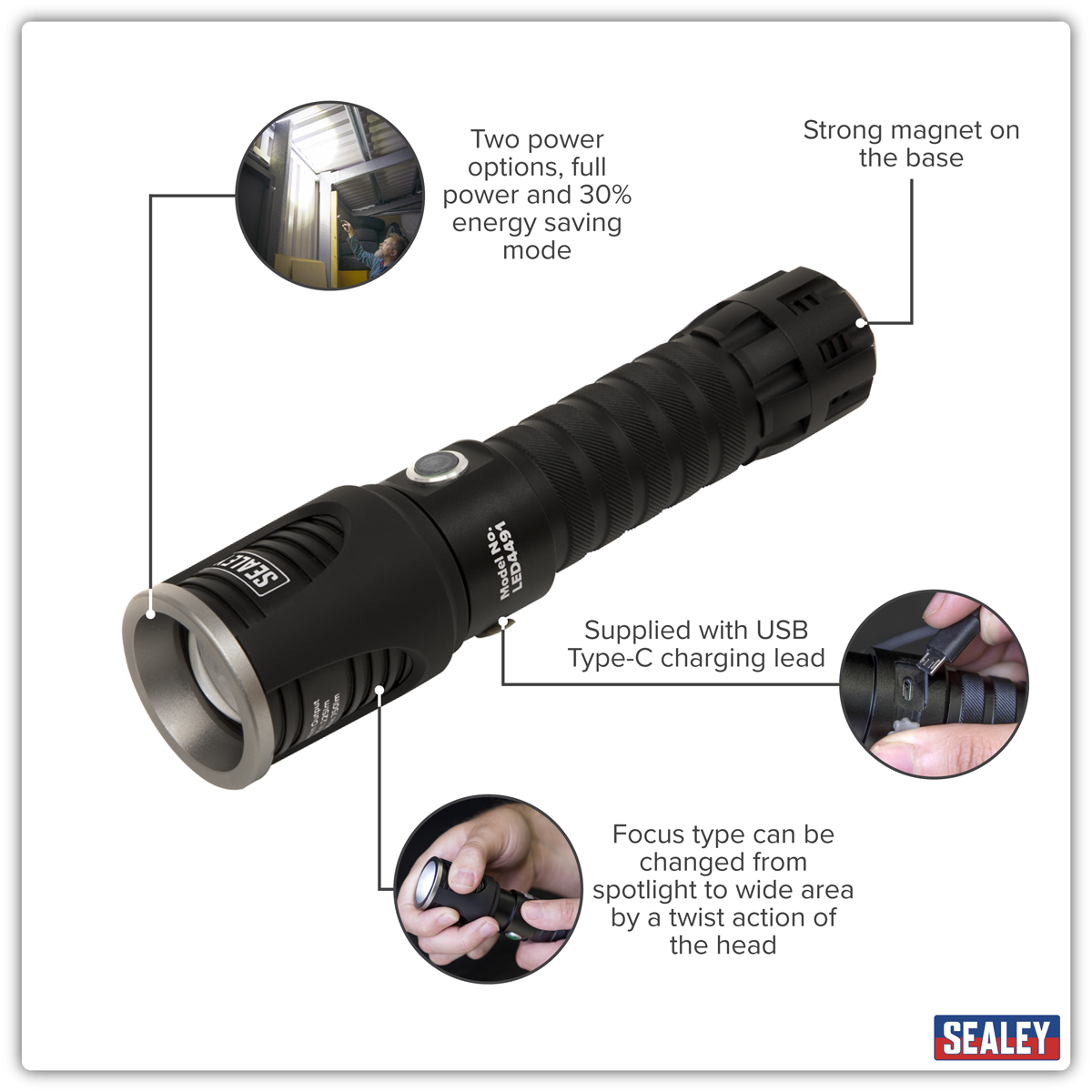 Rechargeable Aluminium Torch with Adjustable Focus 5W SMD LED LED4491