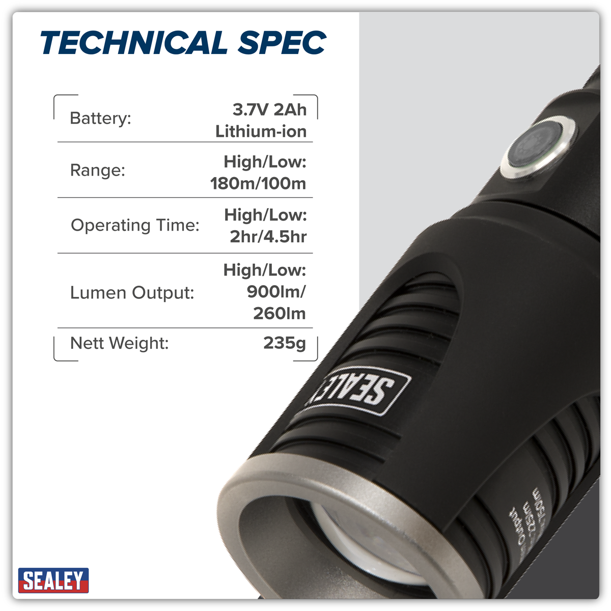 Rechargeable Aluminium Torch with Adjustable Focus 5W SMD LED LED4491