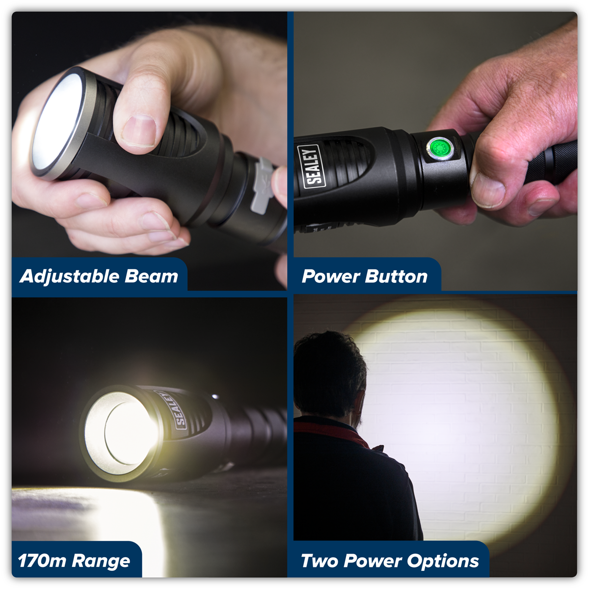 Rechargeable Aluminium Torch with Adjustable Focus 60W COB LED LED4494