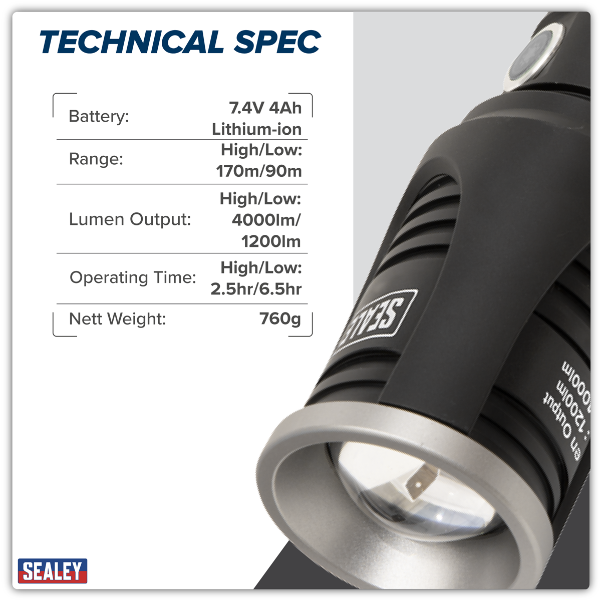 Rechargeable Aluminium Torch with Adjustable Focus 60W COB LED LED4494