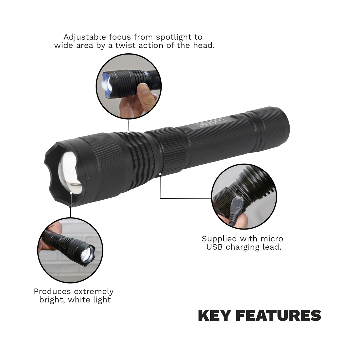 Rechargeable Aluminium Torch with Adjustable Focus 10W SMD LED LED449