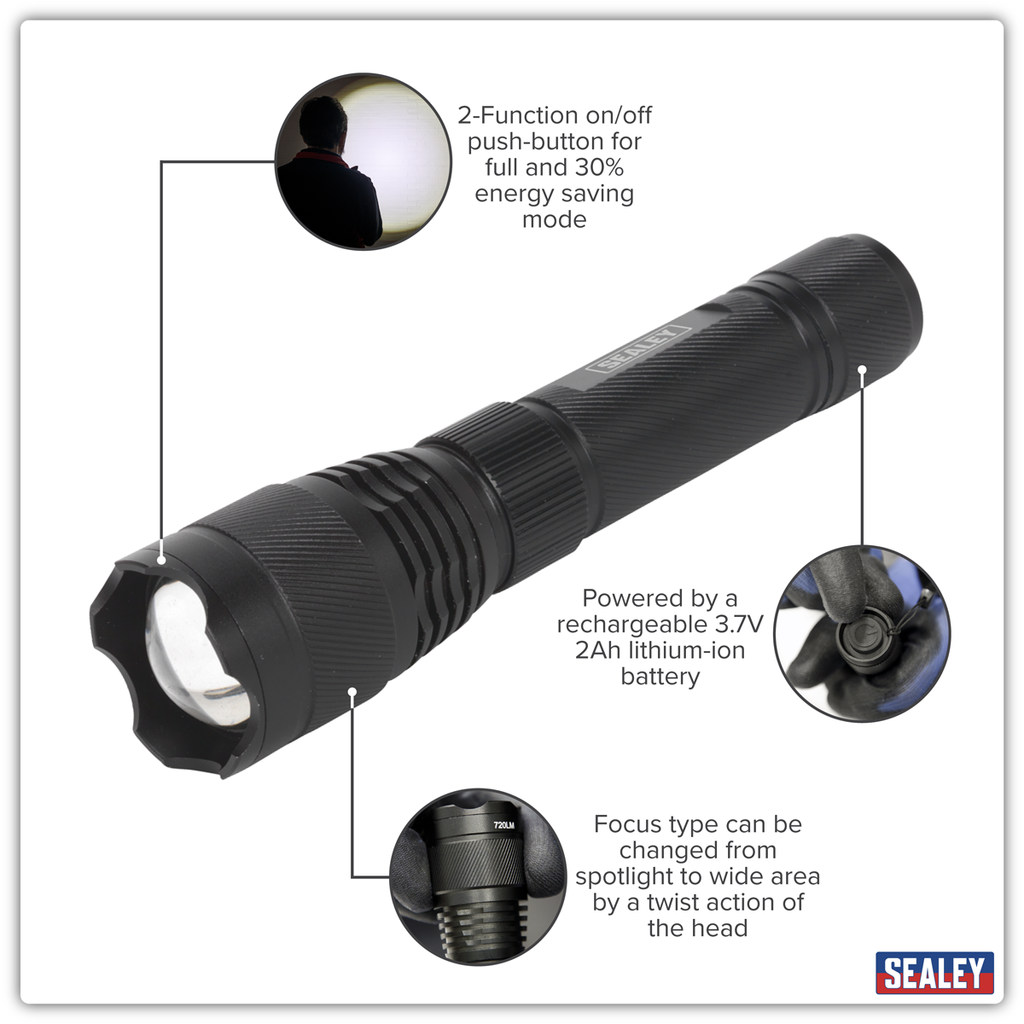 Rechargeable Aluminium Torch with Adjustable Focus 10W SMD LED LED449