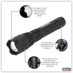 Rechargeable Aluminium Torch with Adjustable Focus 10W SMD LED LED449