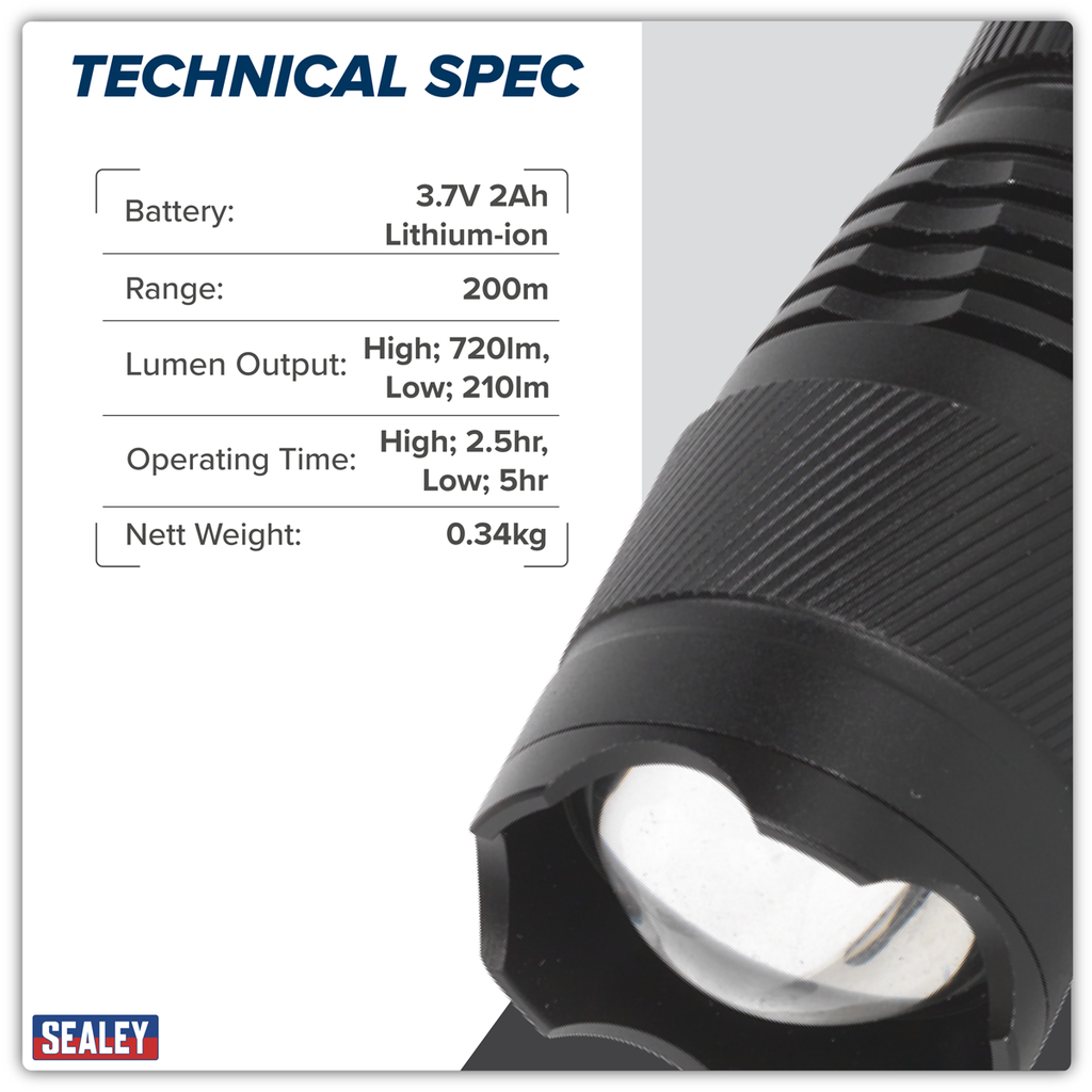 Rechargeable Aluminium Torch with Adjustable Focus 10W SMD LED LED449