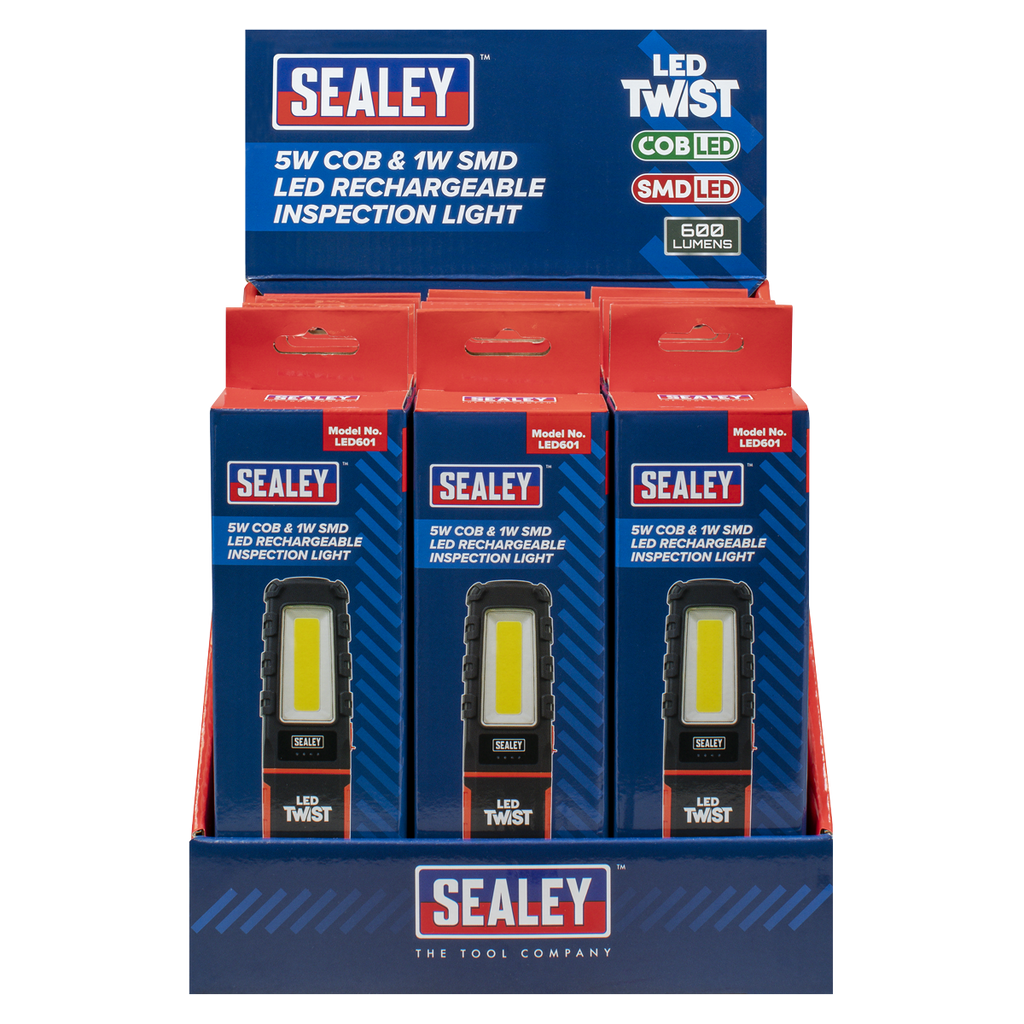 LED Twist® Rechargeable Inspection Light 5W COB & 1W SMD - Display Box of 12 LED601DB