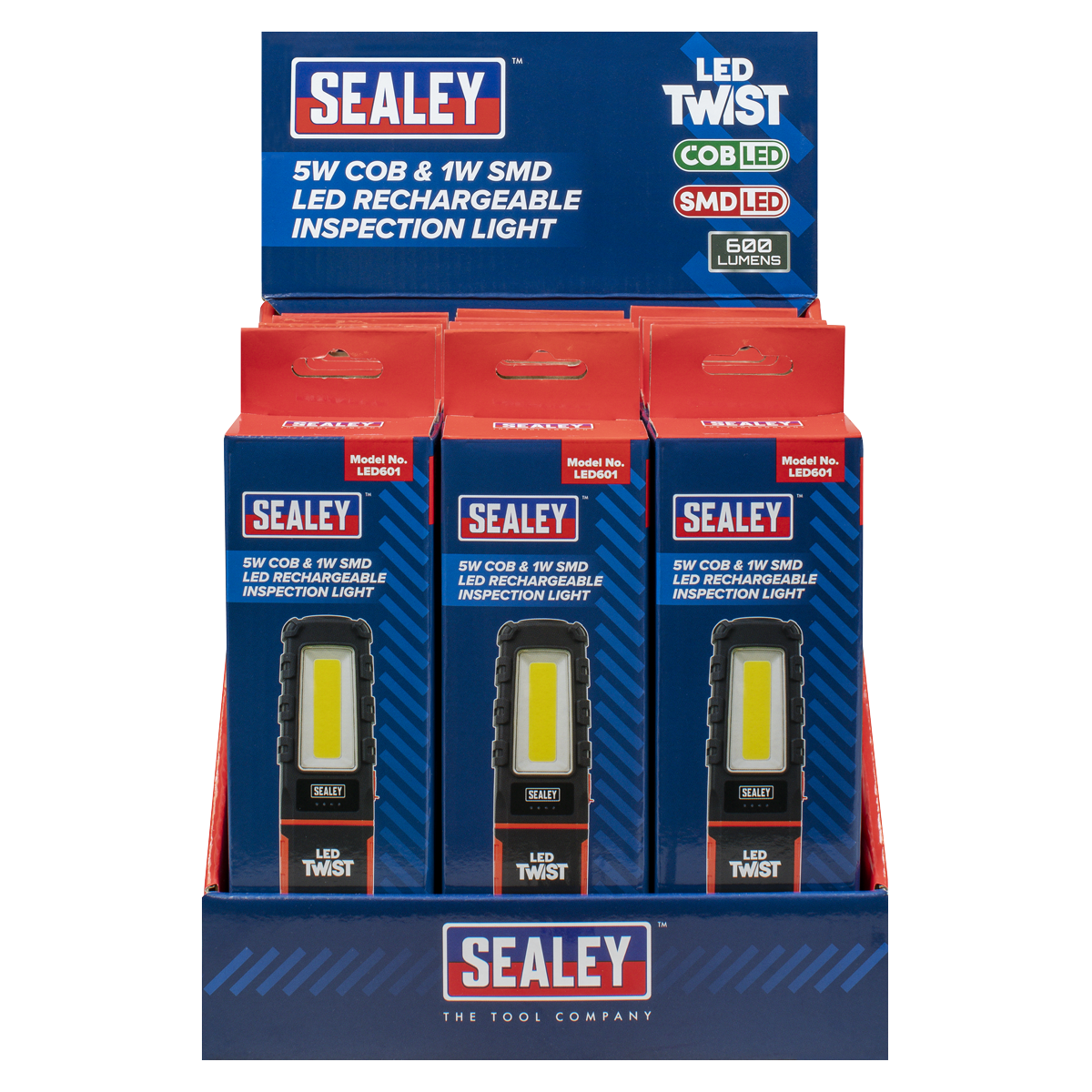 LED Twist® Rechargeable Inspection Light 5W COB & 1W SMD - Display Box of 12 LED601DB