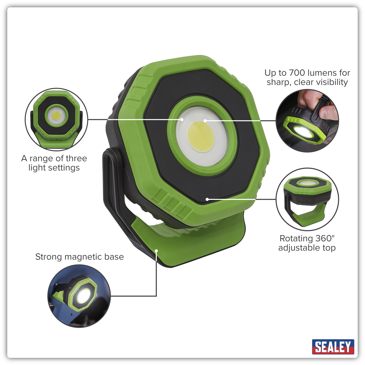 Rechargeable 360° Pocket Floodlight with Magnet 7W COB LED - Green LED700P
