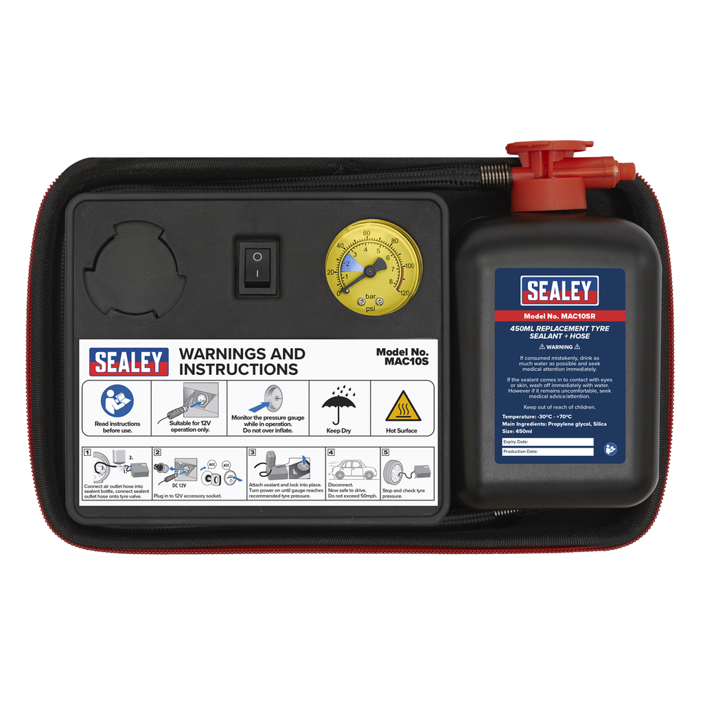 Tyre Inflator & Emergency Puncture Sealant Kit 12V MAC10S